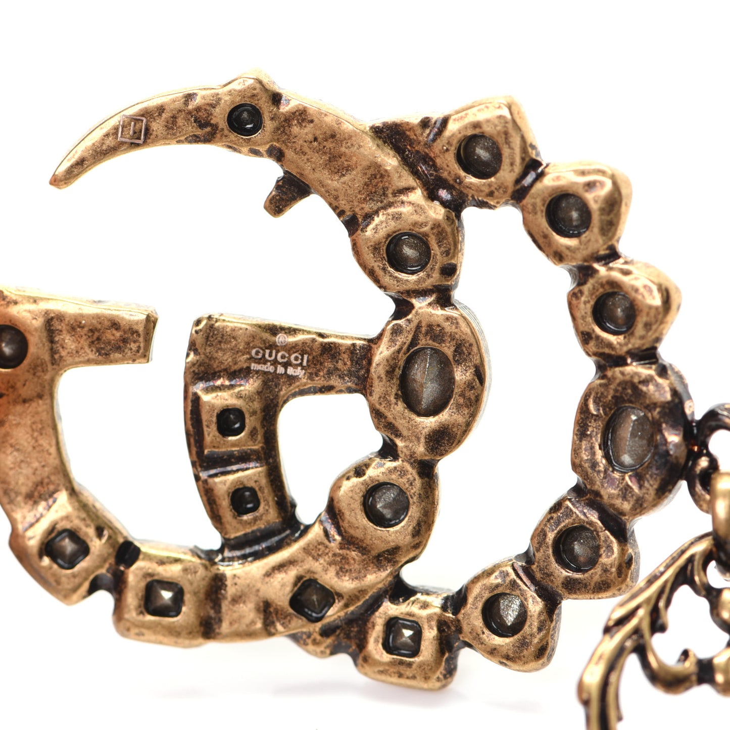 Oxidized Metal Crystal Double G Bracelet Aged Gold Multicolor