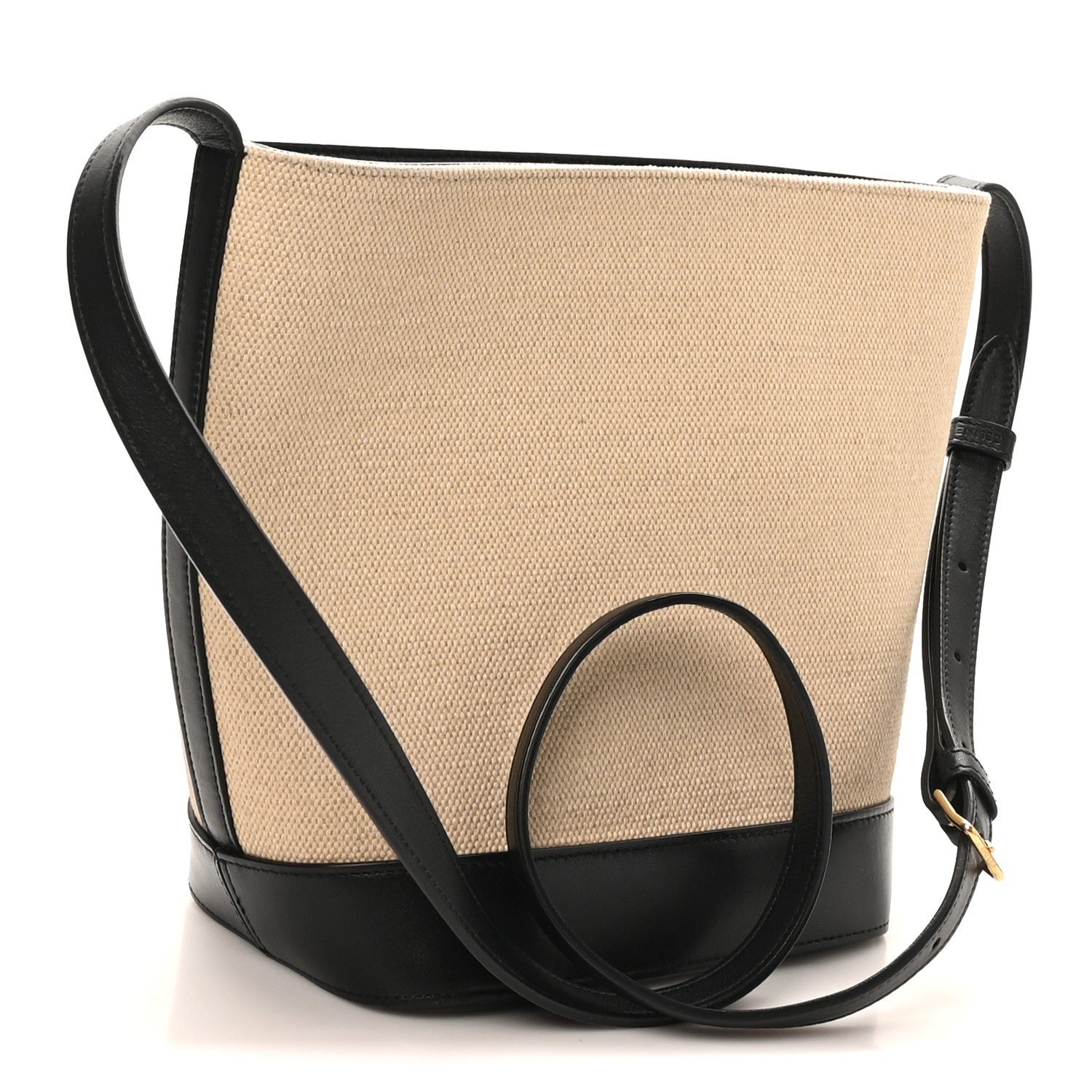 Celine Canvas Calfskin Triomphe Small Bucket Bag Vanilla Black 3 of 8