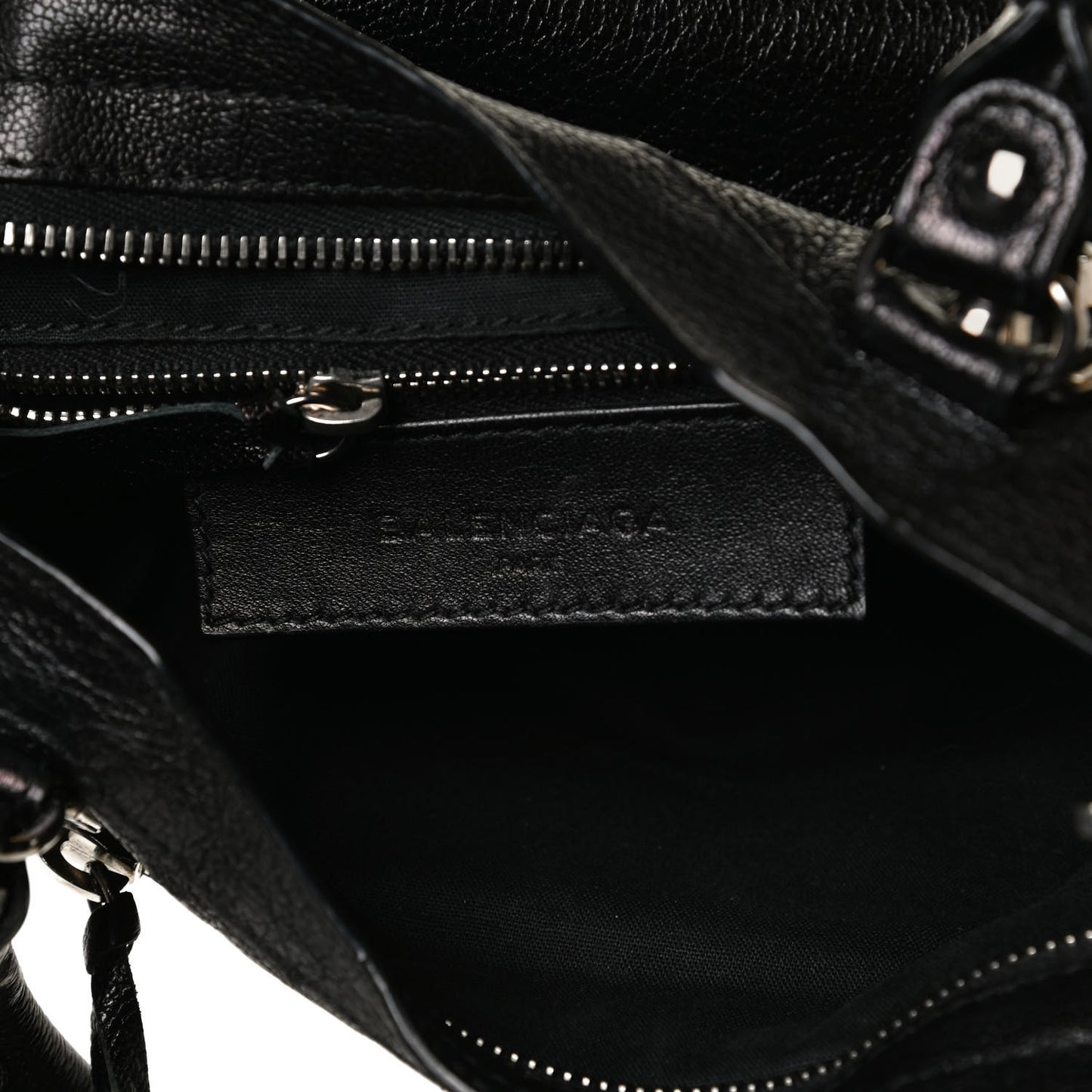 Chevre Silver Metallic Edge Hardware Mini City Black