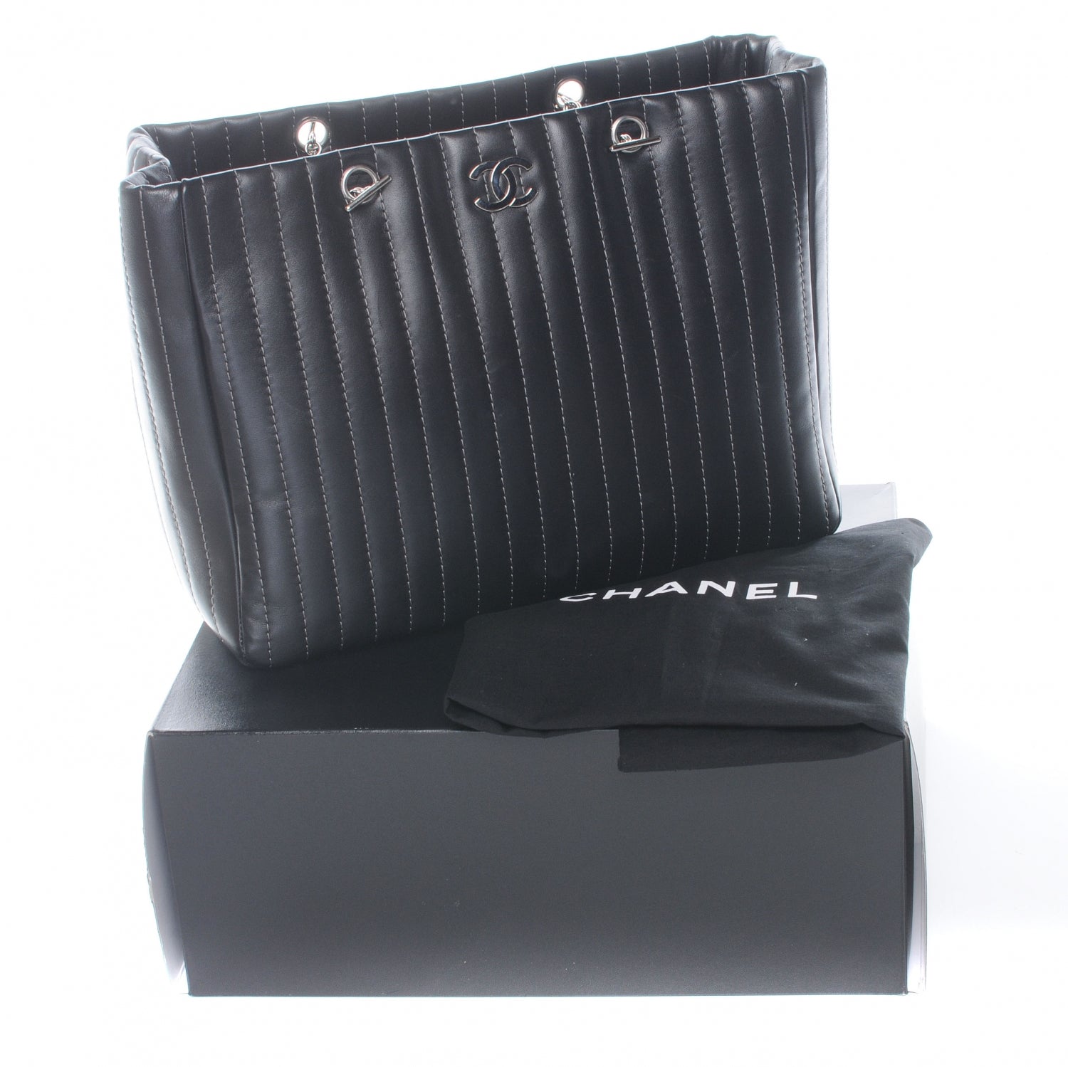 Chanel Lambskin Vertical Quilted Large Mademoiselle Tote Black 5 of 8