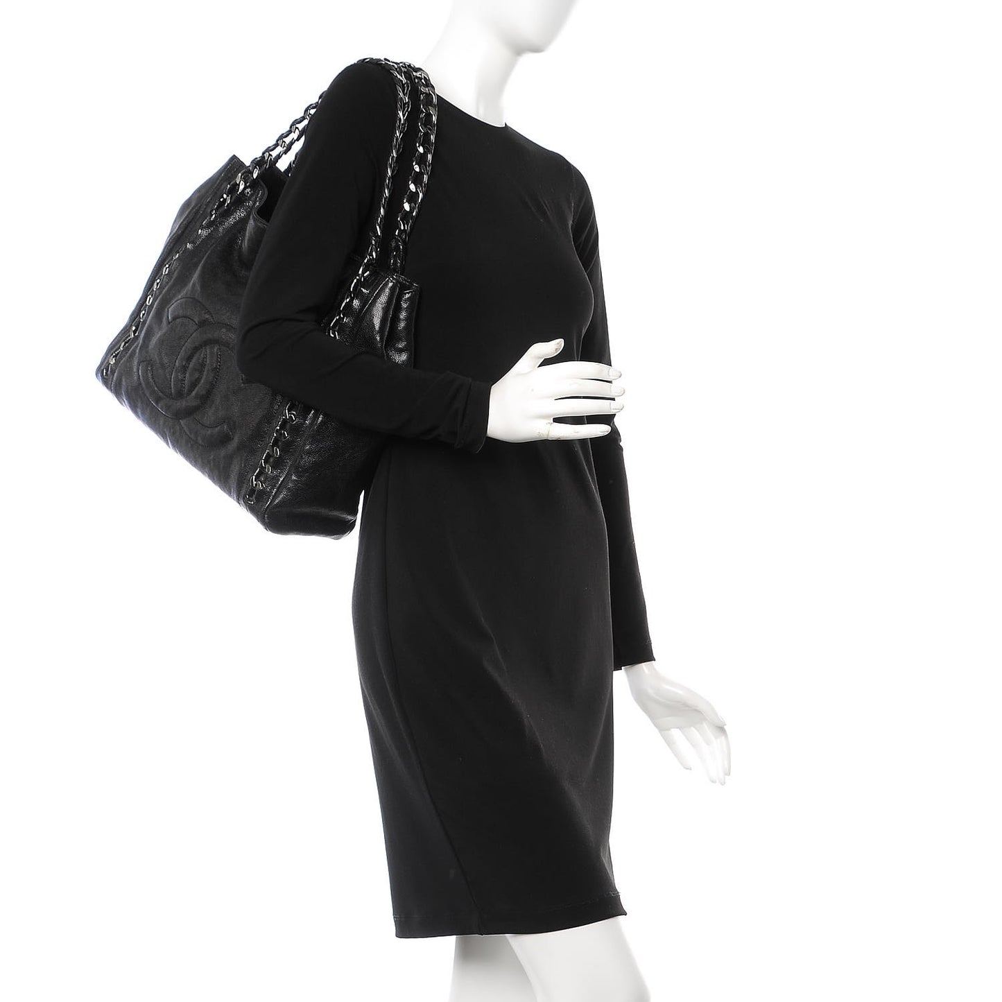 Glazed Caviar Modern Chain Tote Black