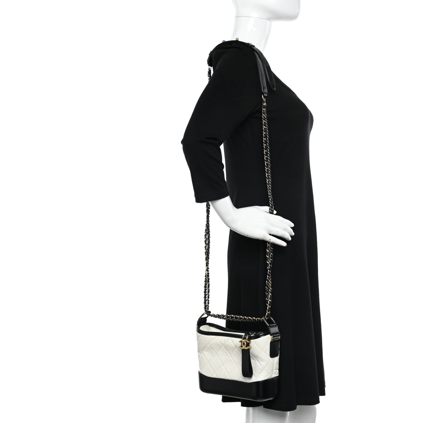 Aged Calfskin Quilted Small Gabrielle Hobo Black White