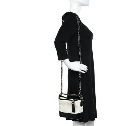 Chanel Aged Calfskin Quilted Small Gabrielle Hobo Black White 3 of 11