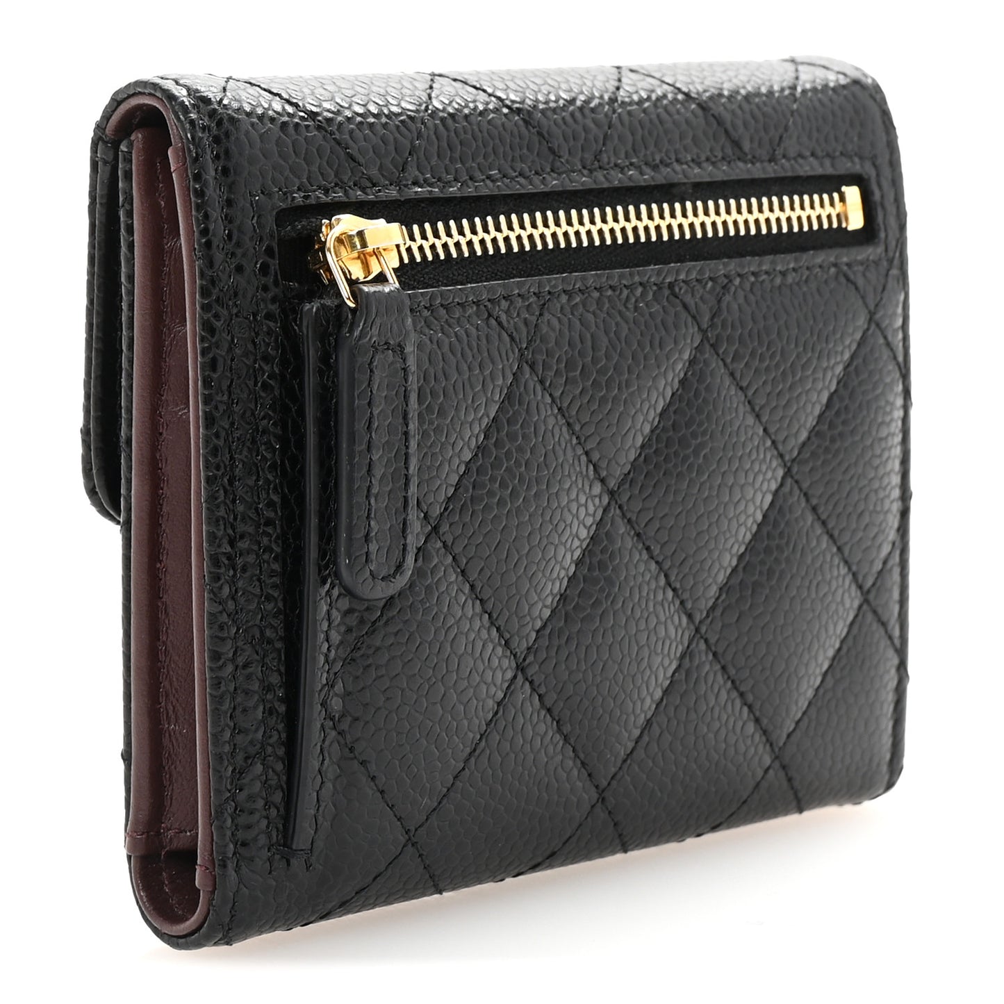 Caviar Quilted Compact Flap Wallet Black