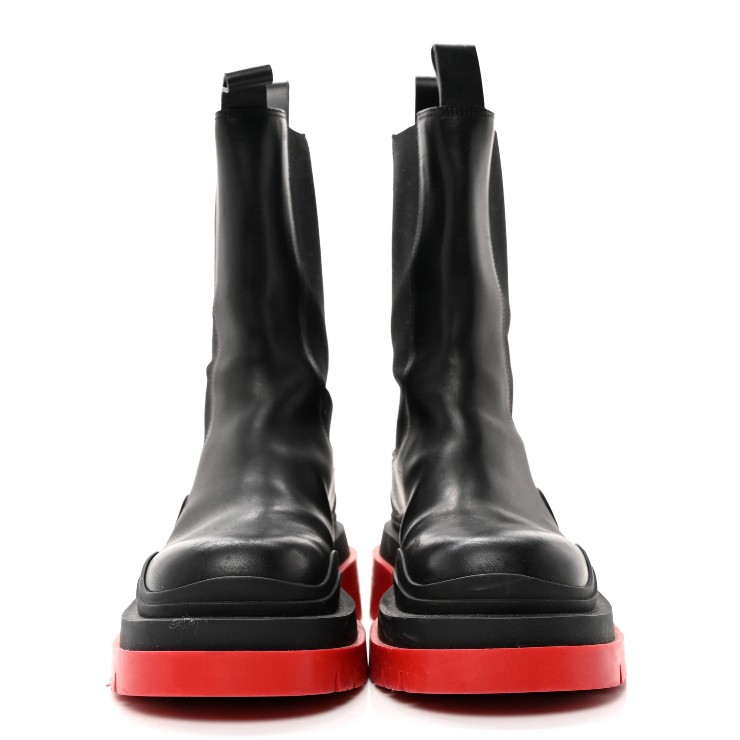 Bottega Veneta Calfskin The Tire Chelsea Boots 38 Black Bright Red 2 of 7