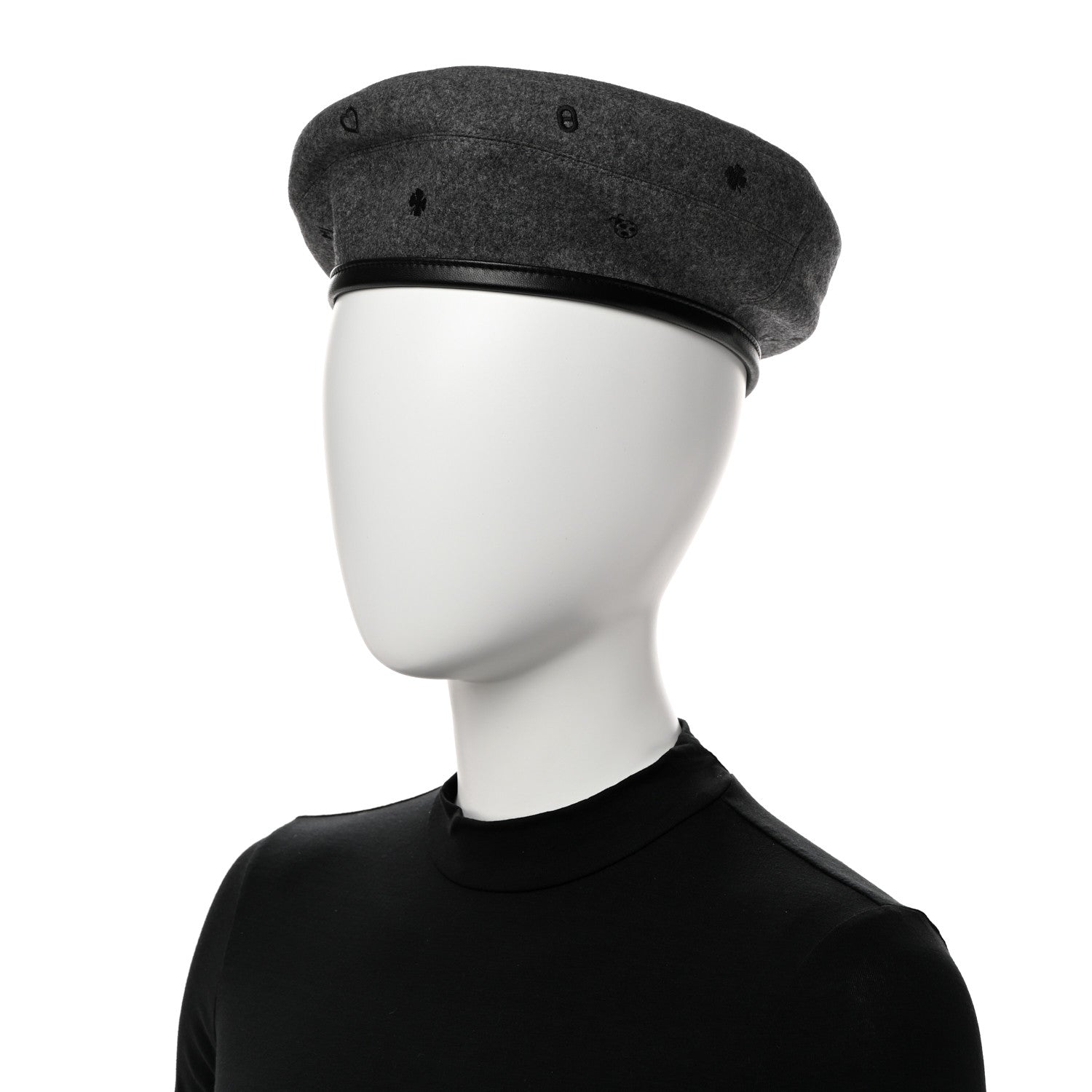 Hermes Cashmere Lambskin Saint-Honore Charms Beret 57 Charbon 2 of 8