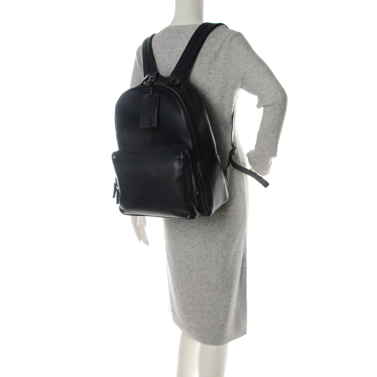 Grained Calfskin Rockstud Backpack Navy
