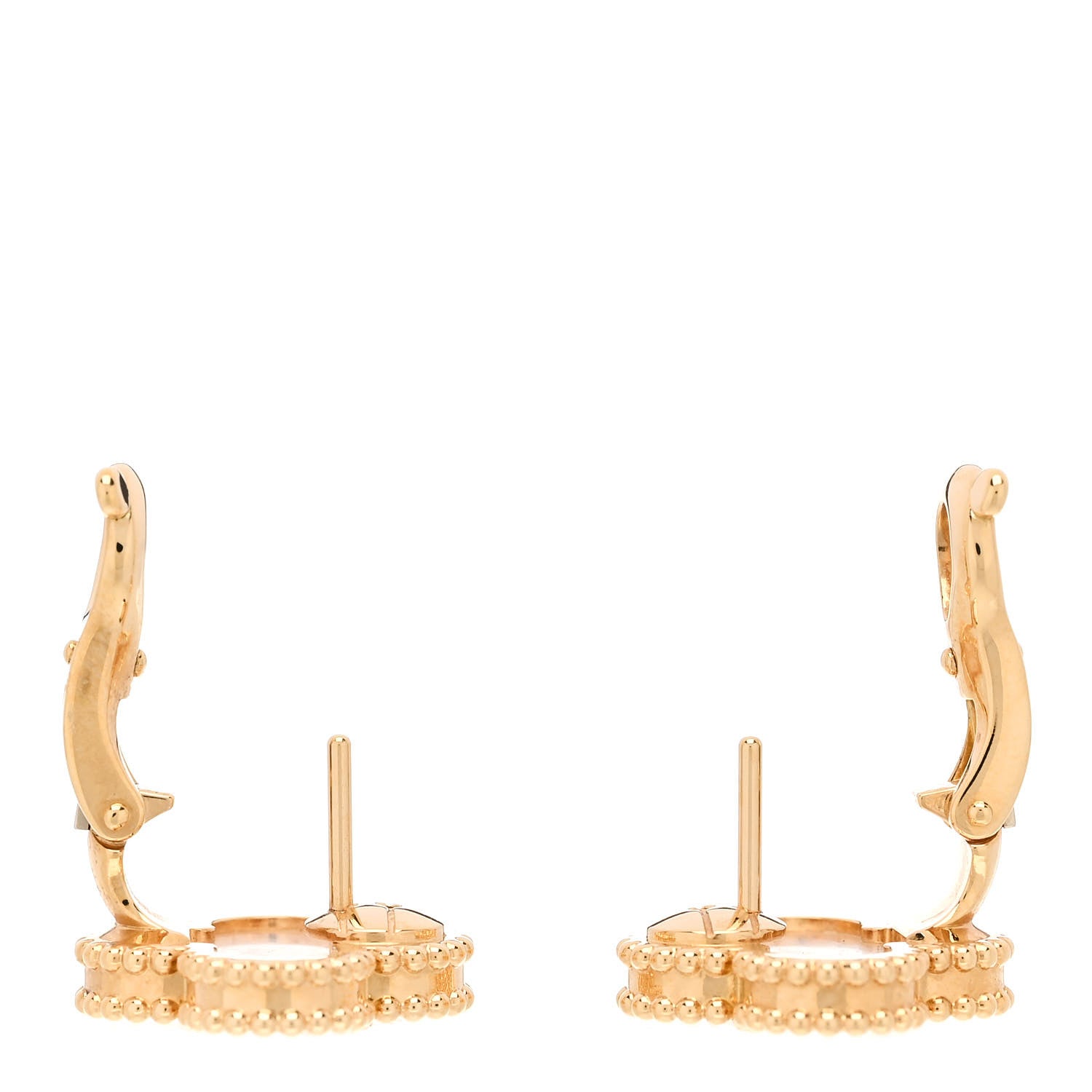 Van Cleef & Arpels 18K Yellow Gold Mother of Pearl Vintage Alhambra Earrings 3 of 5