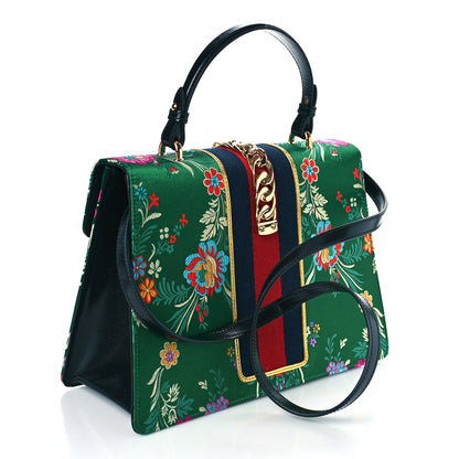 Gucci Jacquard Floral Medium Sylvie Top Handle Bag Green Multicolor Black 3 of 9
