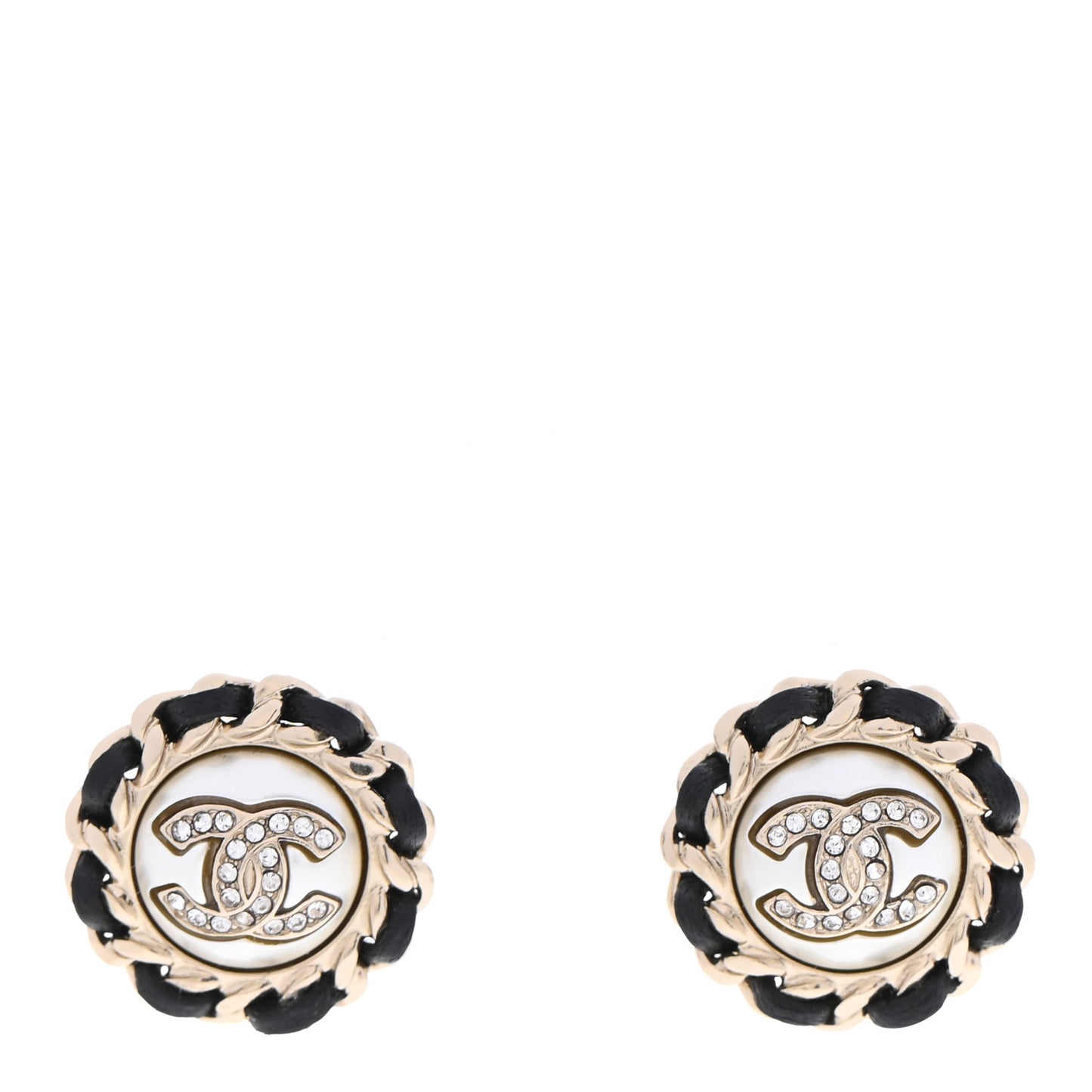 Pearl Crystal Lambskin CC Earrings Gold Black