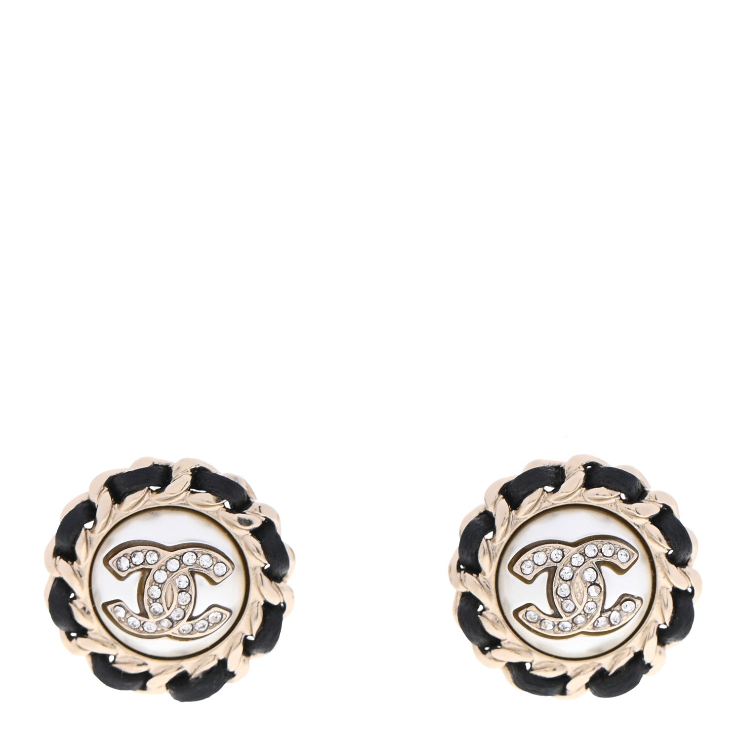 Chanel Pearl Crystal Lambskin CC Earrings Gold Black 1 of 5