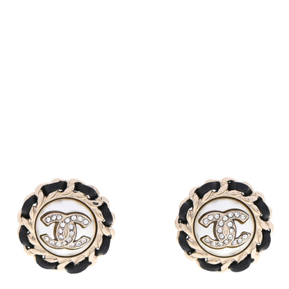 Chanel Pearl Crystal Lambskin CC Earrings Gold Black 1 of 5