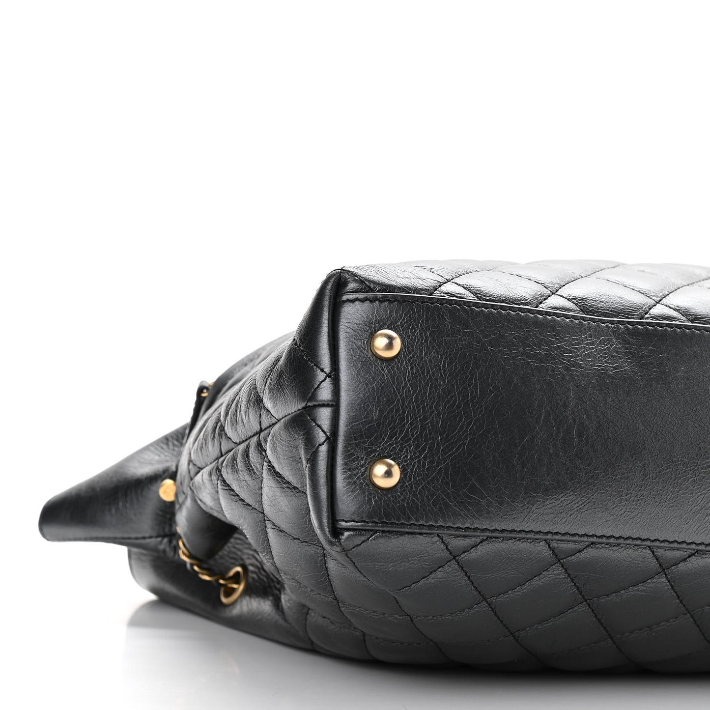 Metallic Aged Calfskin Quilted Drawstring Shopping Tote Dark Grey