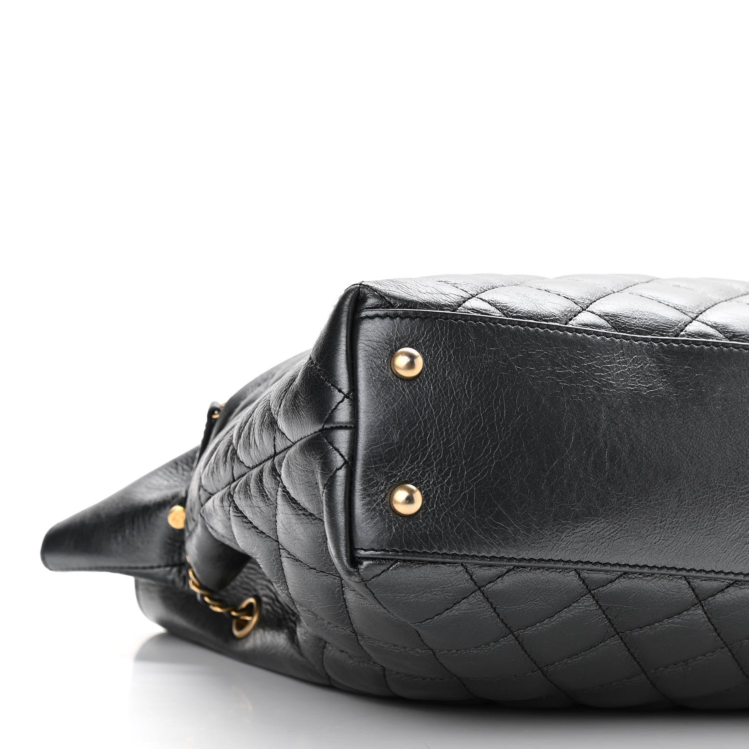 Chanel Metallic Aged Calfskin Quilted Drawstring Shopping Tote Dark Grey 8 of 14