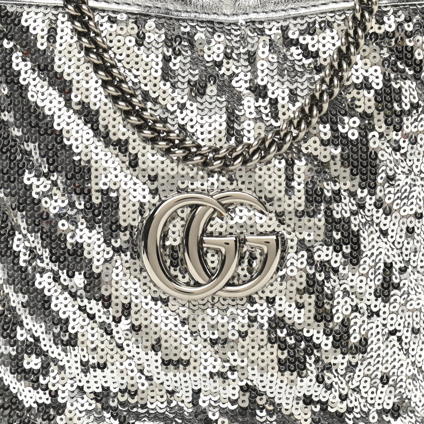 Sequin Mini GG Marmont 2.0 Bucket Bag Silver