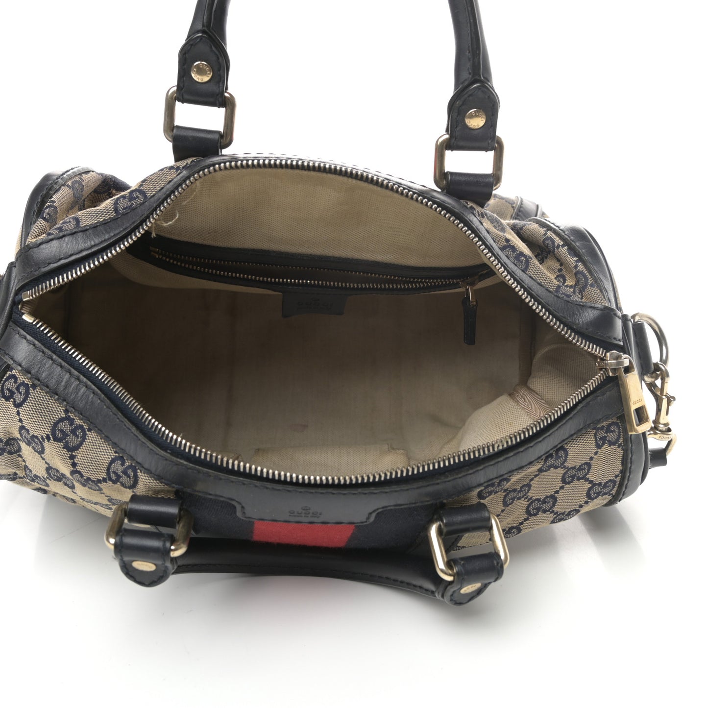 Monogram Selleria Calfskin Vintage Web Medium Boston Beige Blue