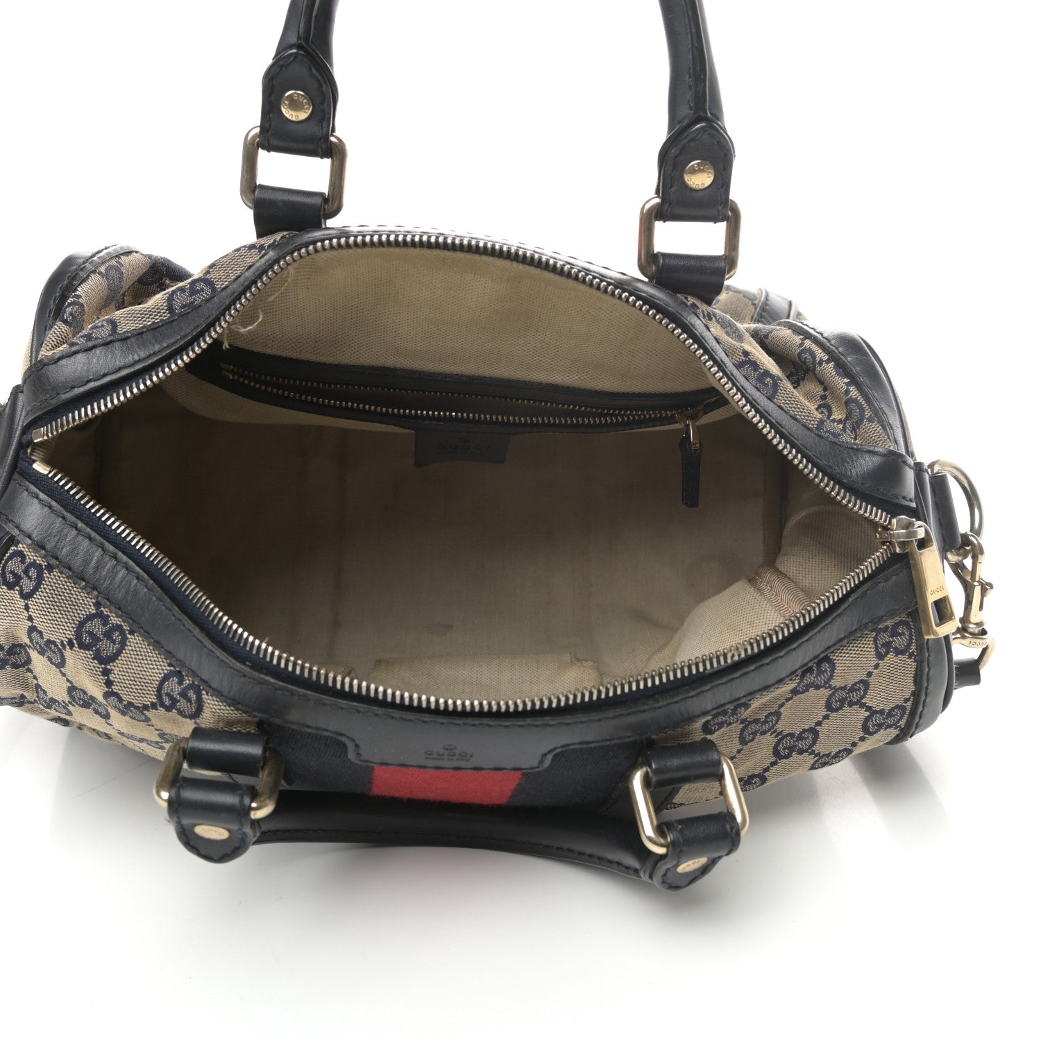 Gucci Monogram Selleria Calfskin Vintage Web Medium Boston Beige Blue 5 of 9