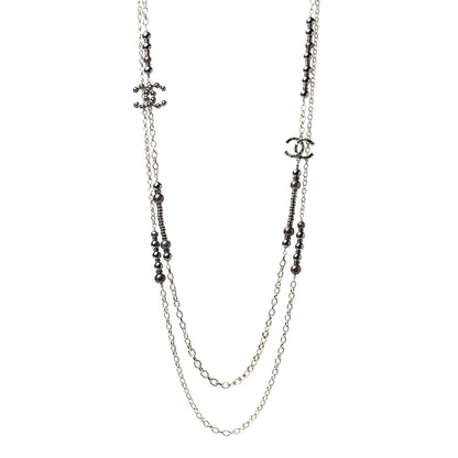 Chanel Pearl Crystal Nefertiti CC Long Necklace Gold Grey 1 of 5