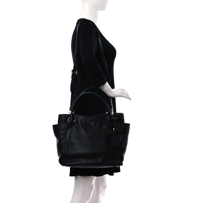 Prada Vitello Daino Side Pocket Tote Black 3 of 11