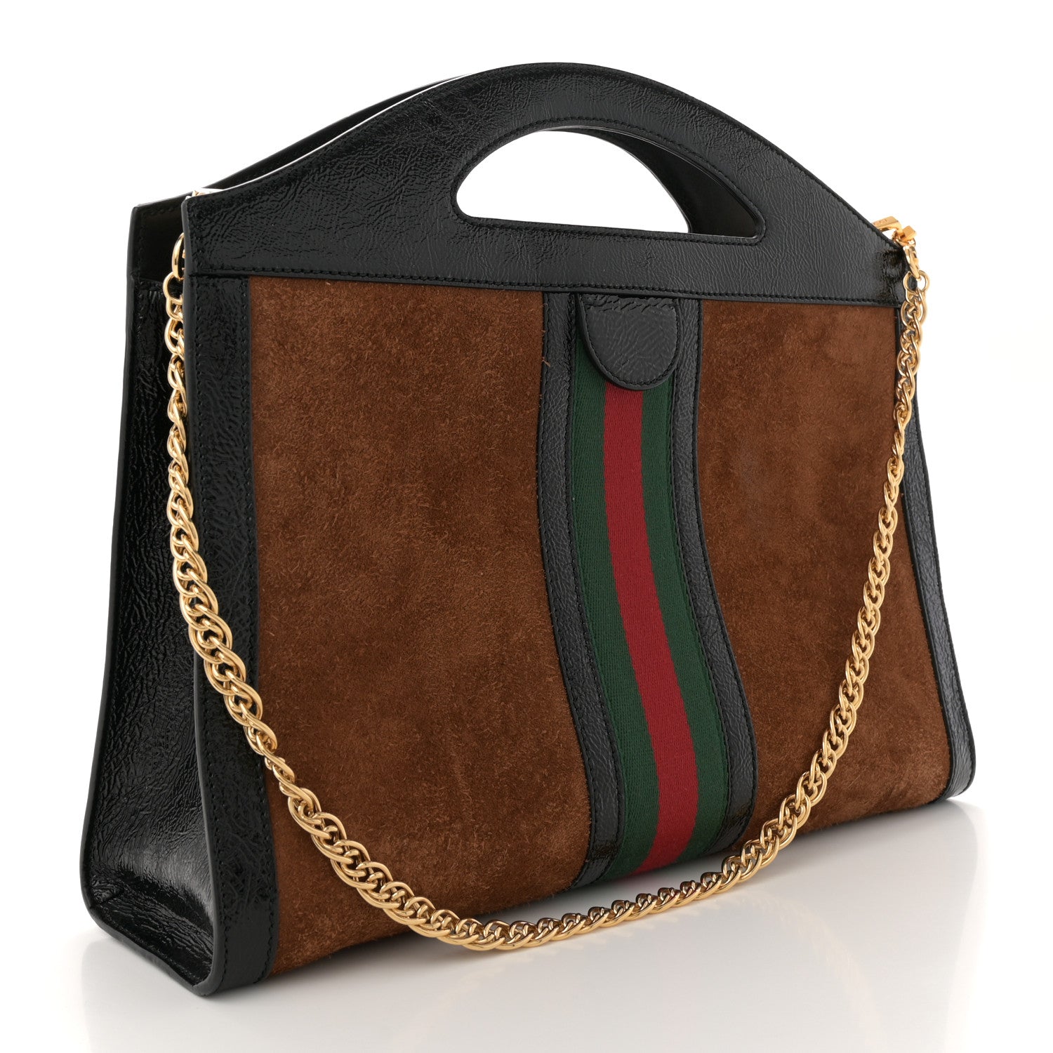 Gucci Suede Patent GG Web Medium Ophidia Top Handle Chain Nocciola Black 3 of 12
