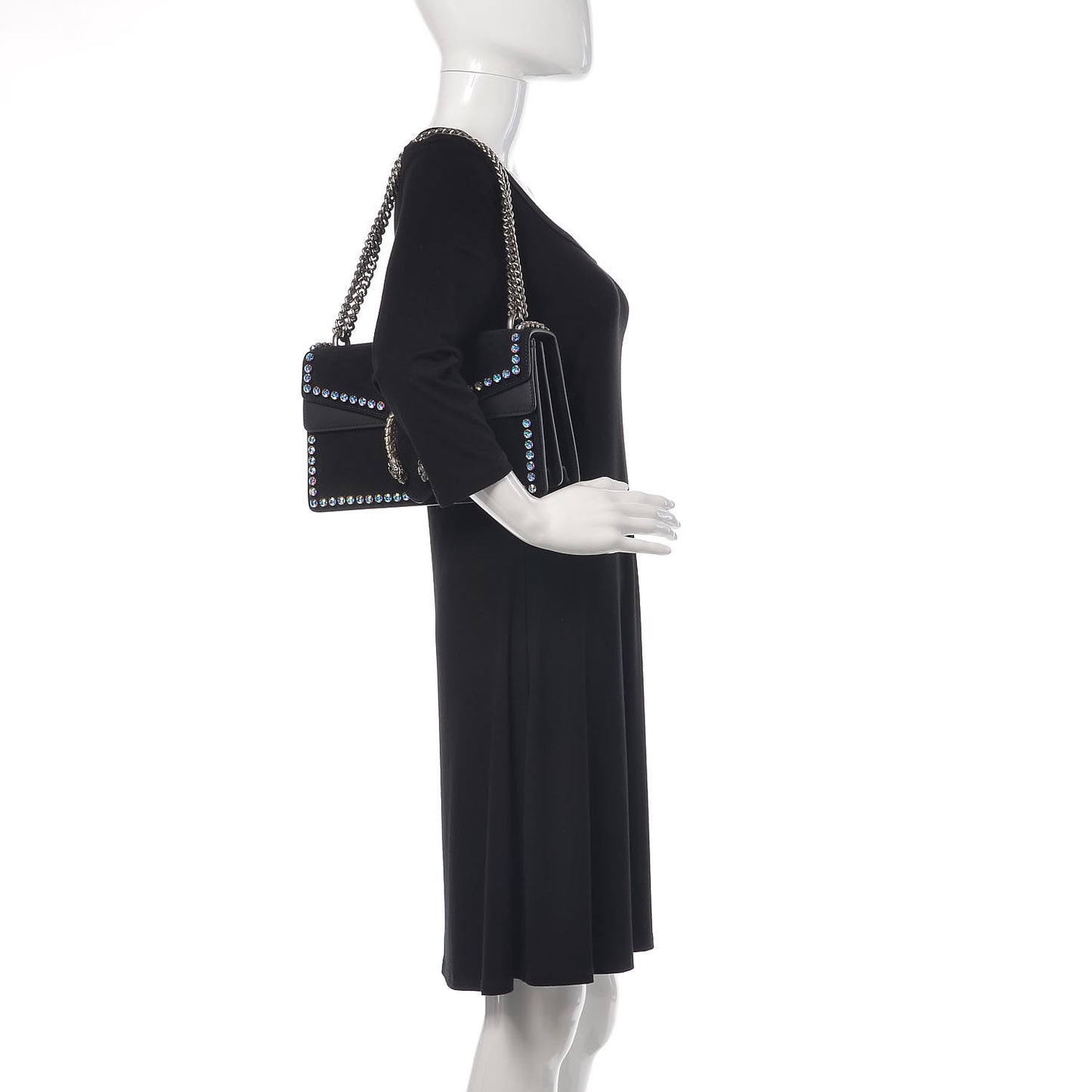 Suede Crystal Small Dionysus Shoulder Bag Black