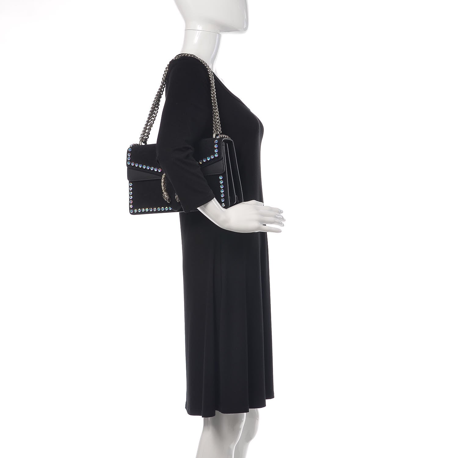 Gucci Suede Crystal Small Dionysus Shoulder Bag Black 2 of 11