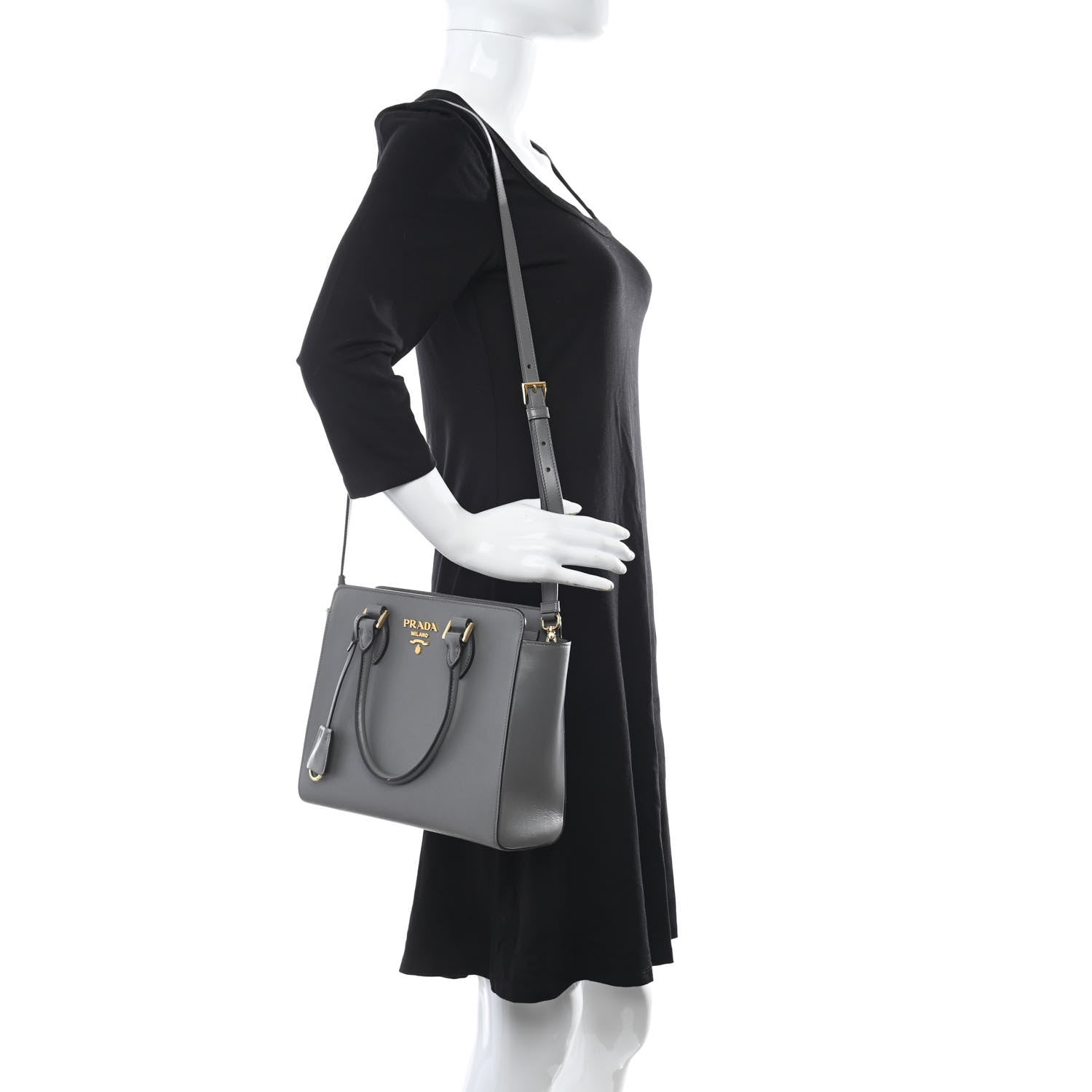 Prada Saffiano Soft Calfskin Small Zippered Tote Marmo 2 of 12