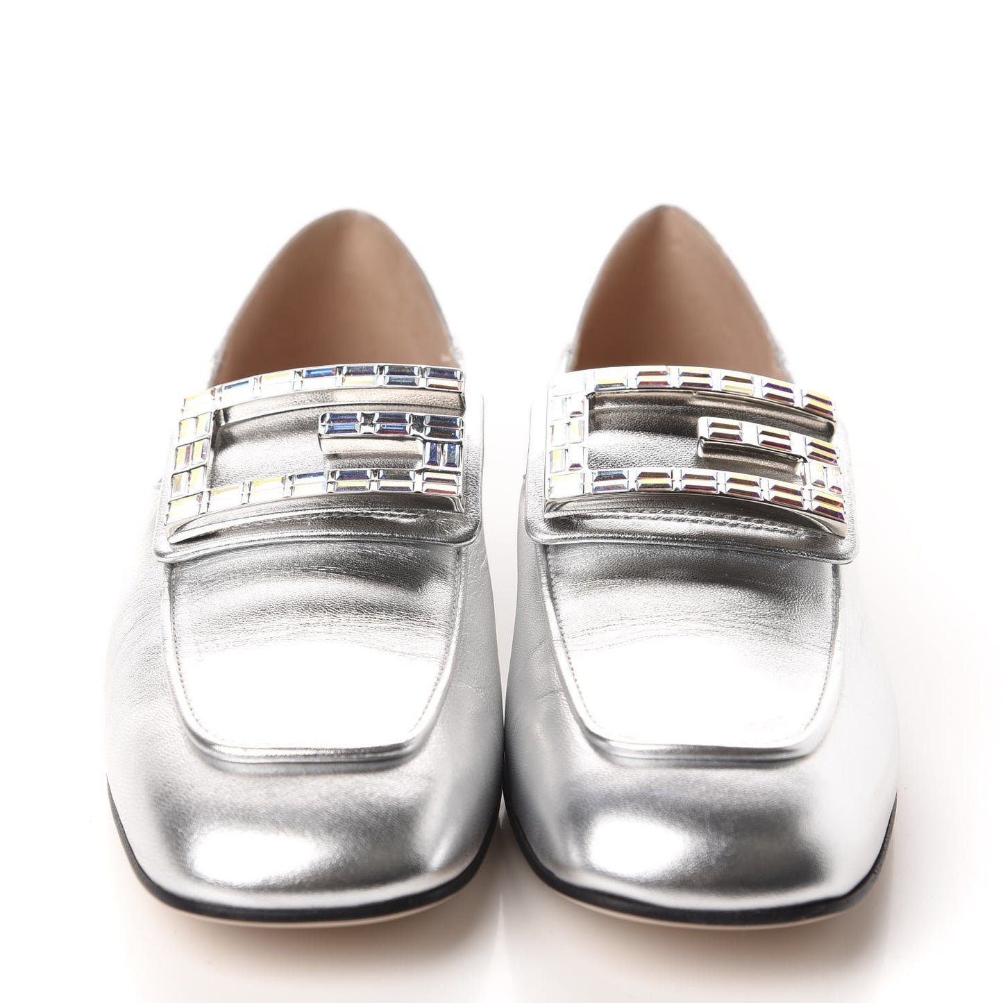Metallic Nappa Crystal Square G Madelyn Loafers 37.5 Silver