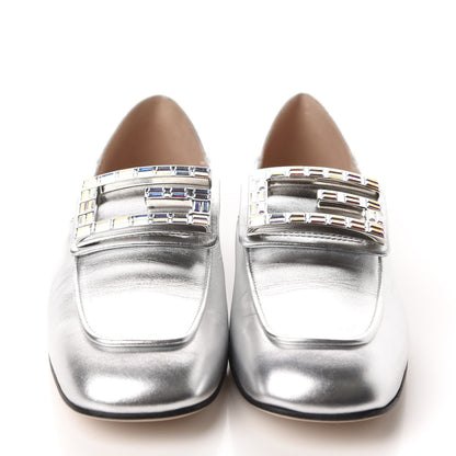 Gucci Metallic Nappa Crystal Square G Madelyn Loafers 37.5 Silver 2 of 11