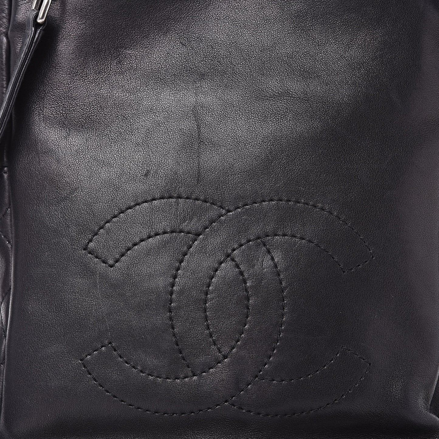 Lambskin Quilted Drawstring Backpack Black