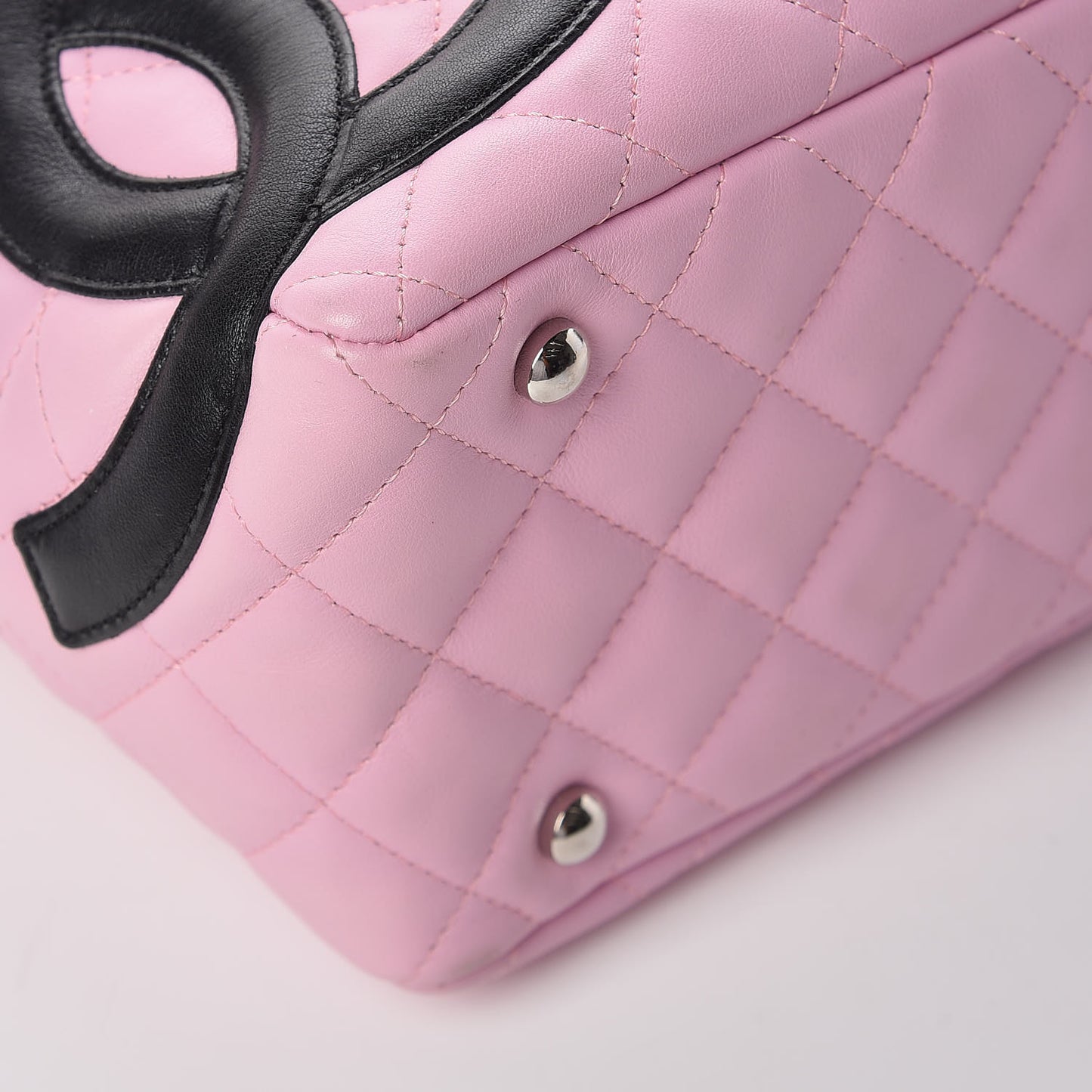 Calfskin Quilted Large Cambon Bowler Pink Black