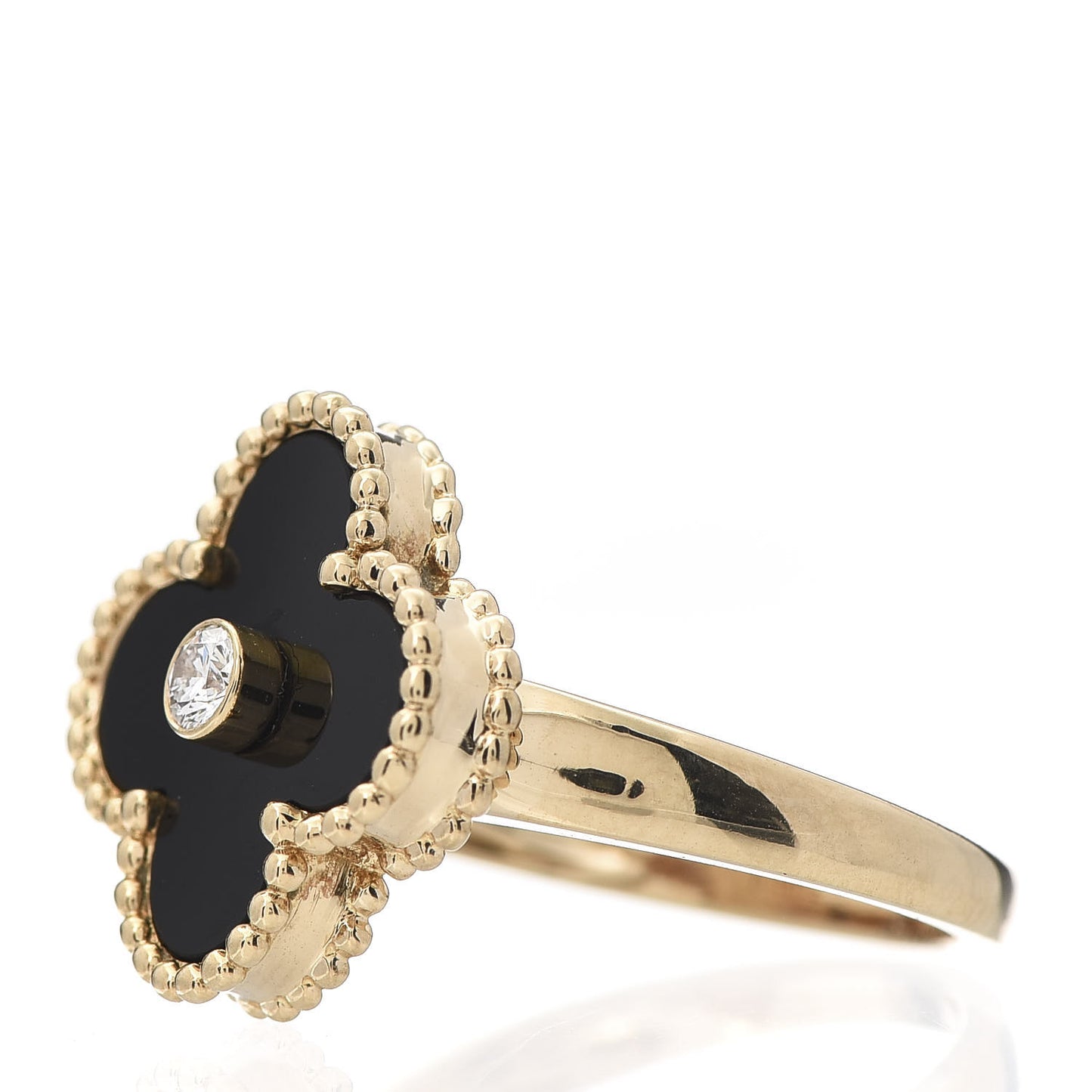 18K Yellow Gold Diamond Black Onyx Vintage Alhambra Ring 48 4.5