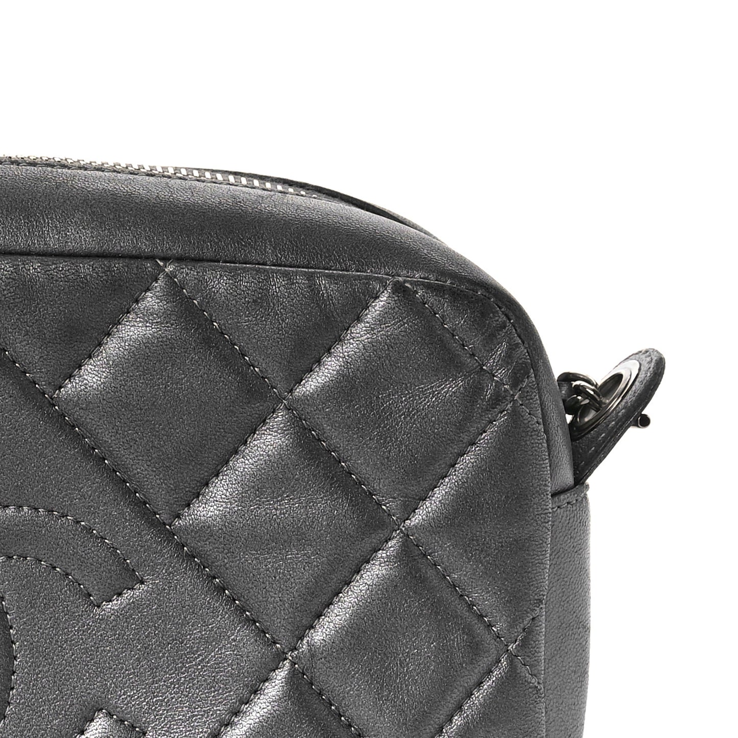 Metallic Calfskin Quilted Small Ballerine Camera Case Grey