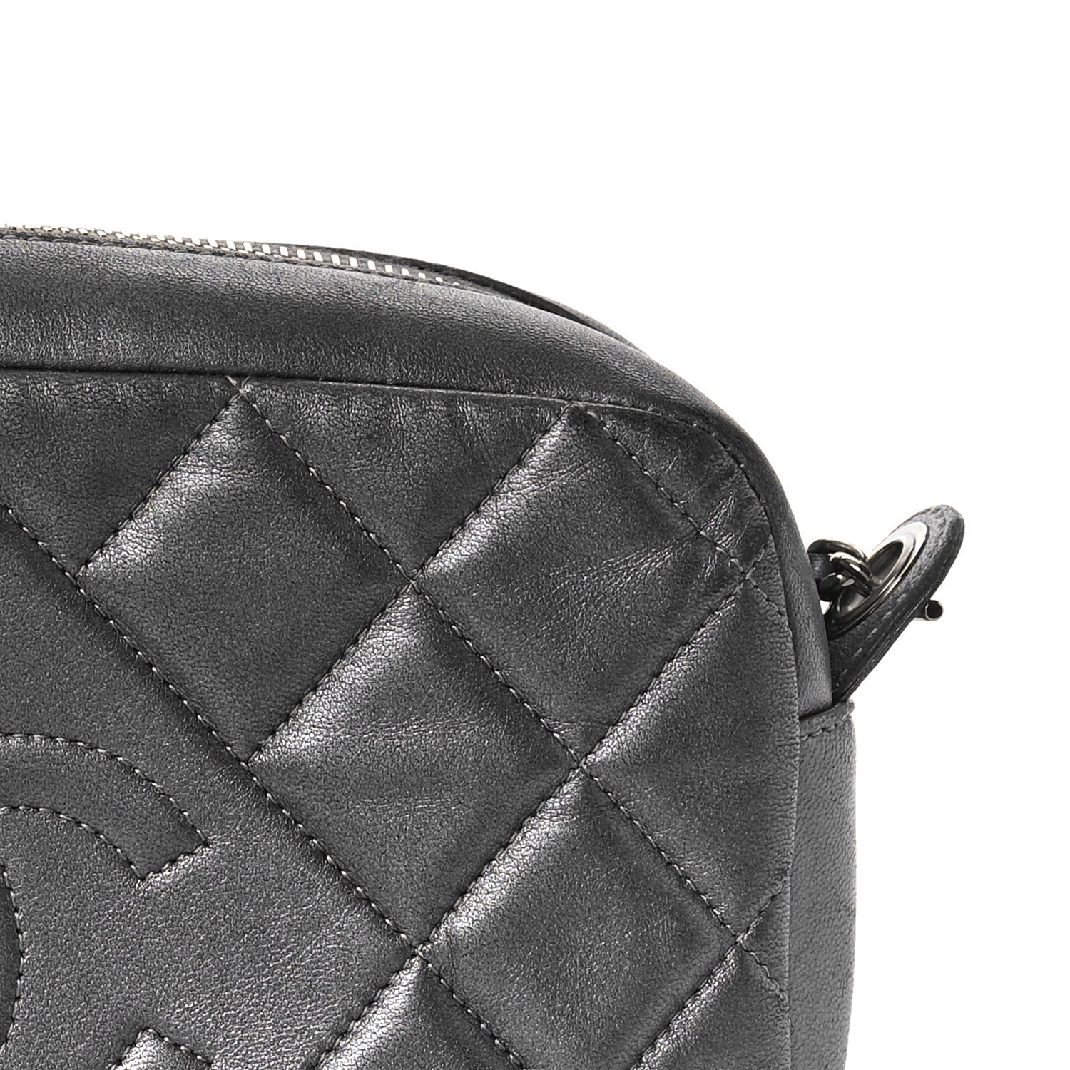 Chanel Metallic Calfskin Quilted Small Ballerine Camera Case Grey 10 of 15