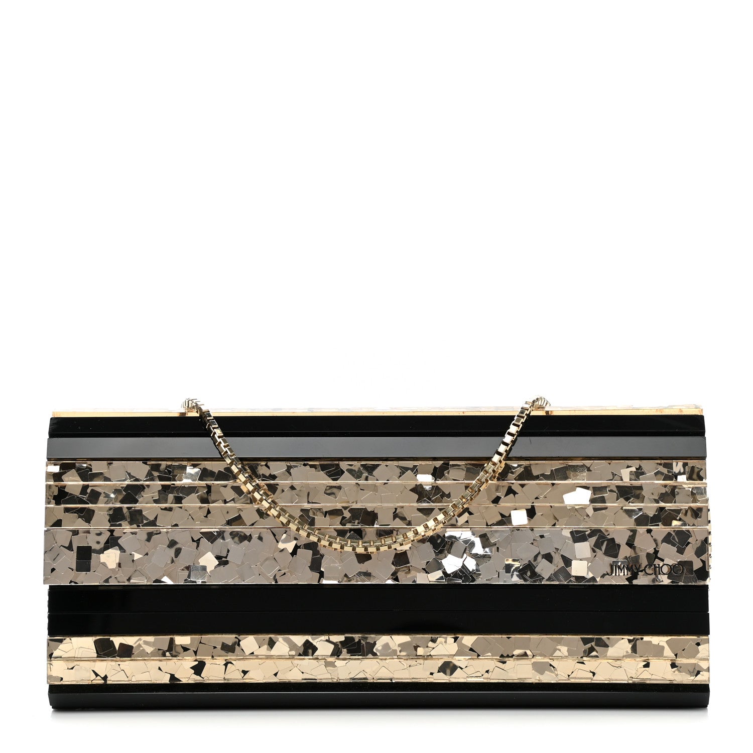 Jimmy Choo Acrylic Glitter Sweetie Clutch Black Gold 1 of 9
