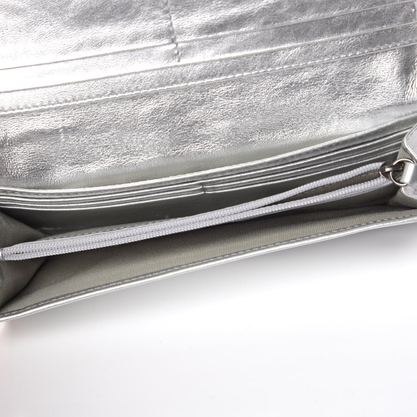 Metallic Calfskin Check Embossed Continental Wallet Silver