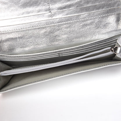 Burberry Metallic Calfskin Check Embossed Continental Wallet Silver 5 of 13