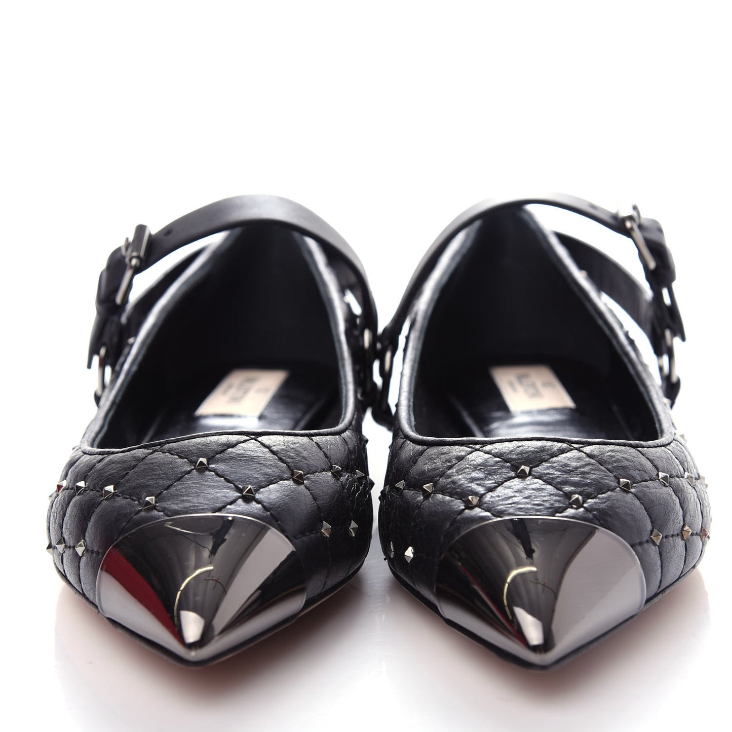 Crackled Lambskin Rockstud Spike Captoe Ballerina Flats 36.5 Black