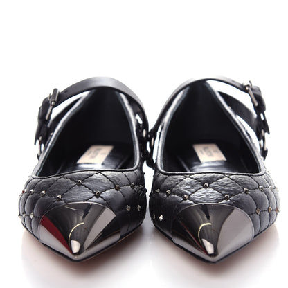Valentino Garavani Crackled Lambskin Rockstud Spike Captoe Ballerina Flats 36.5 Black 5 of 11