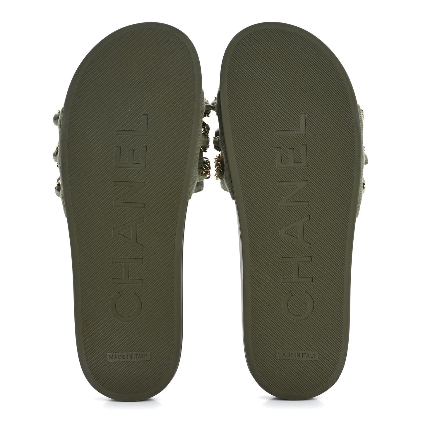 Canvas Chain Flat Sandals 40 Khaki