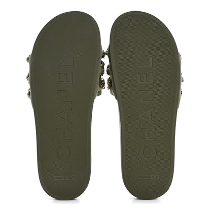 Chanel Canvas Chain Flat Sandals 40 Khaki 6 of 14