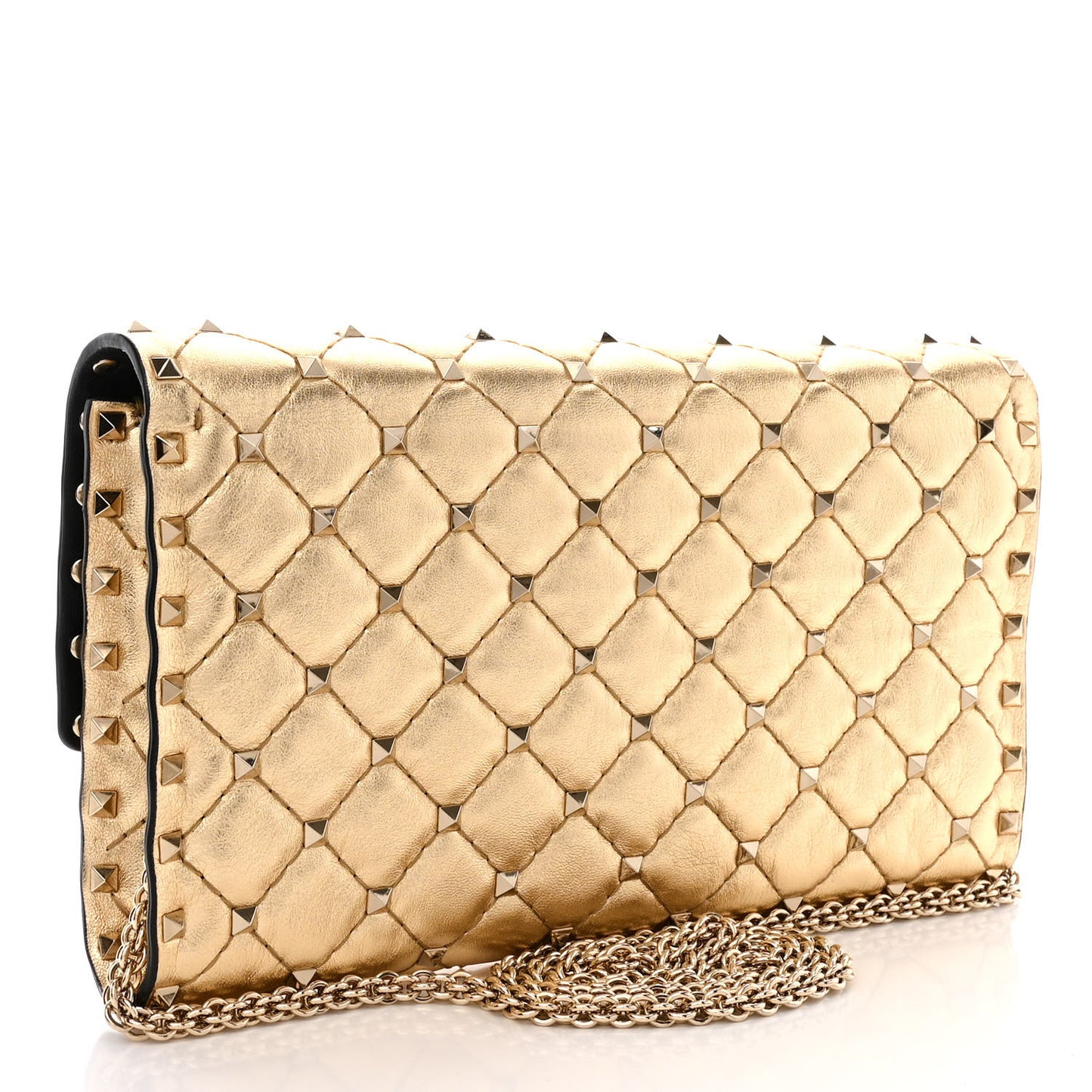 Metallic Nappa Rockstud Spike Wallet on Chain Mekong