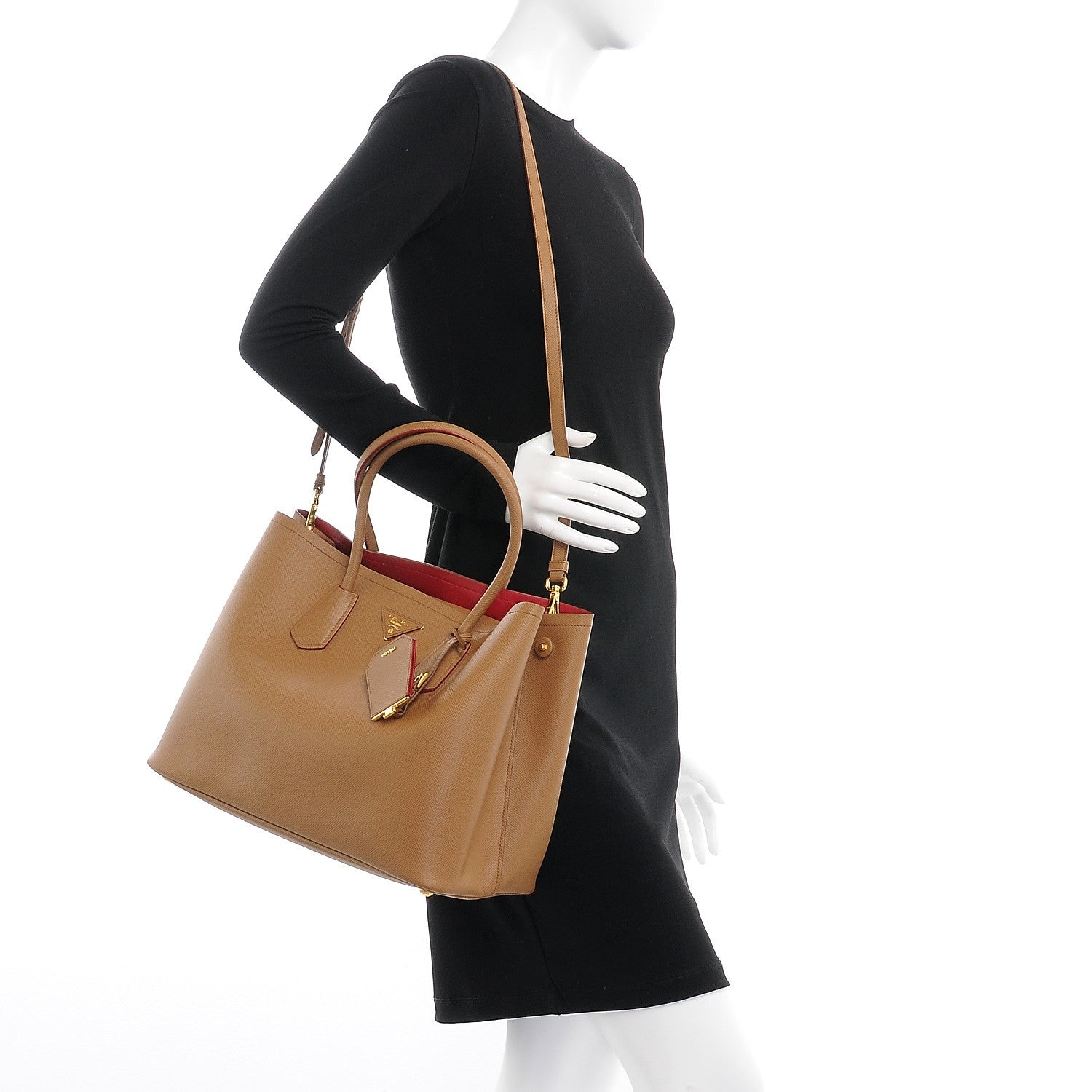 Prada Saffiano Cuir Large Double Bag Caramel 2 of 8