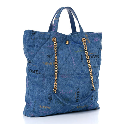 Chanel Denim Quilted Denim Mood Maxi Shopping Bag Blue Multicolor 3 of 10