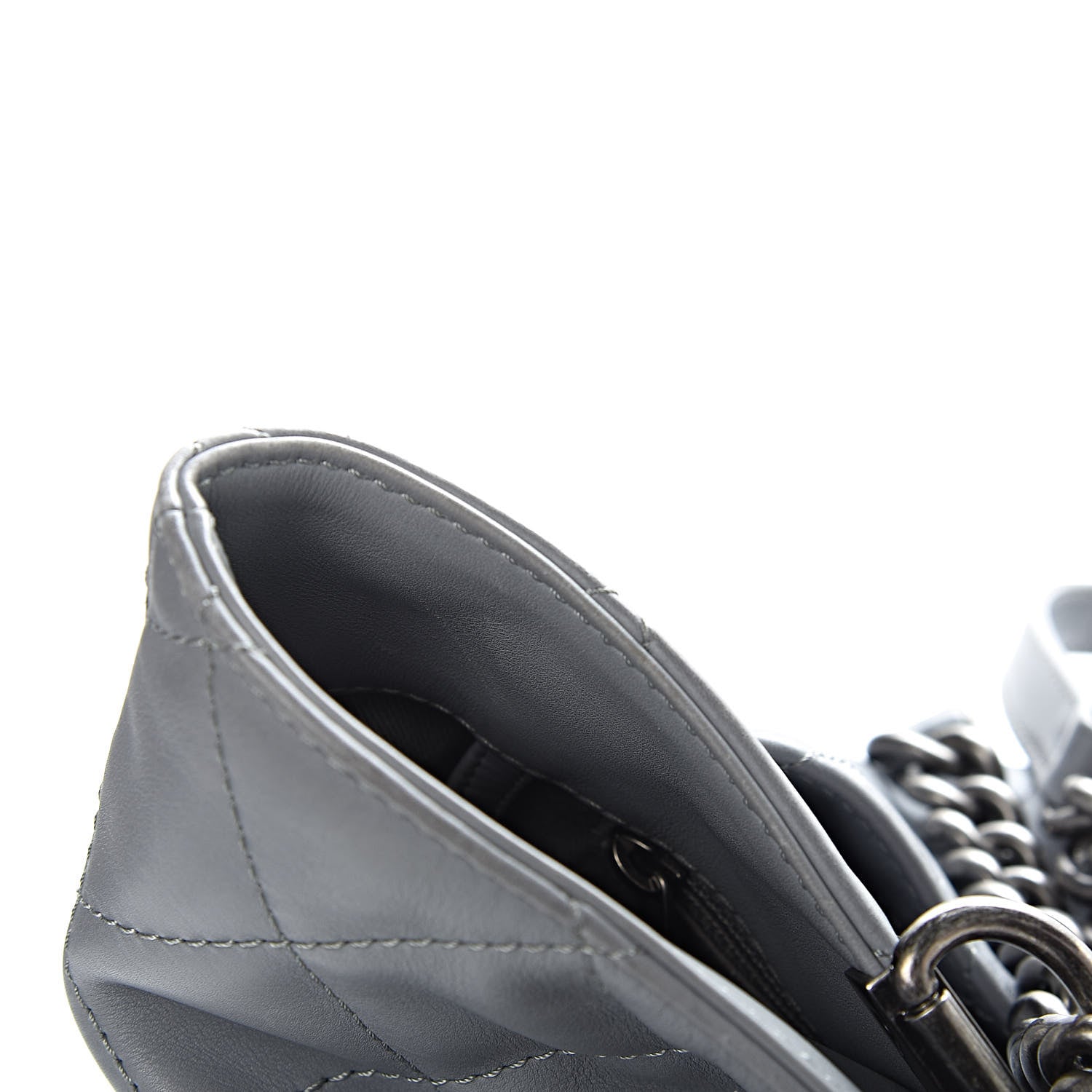 Chanel Calfskin Quilted Large Shopping In Chains Tote Light Grey 10 of 15