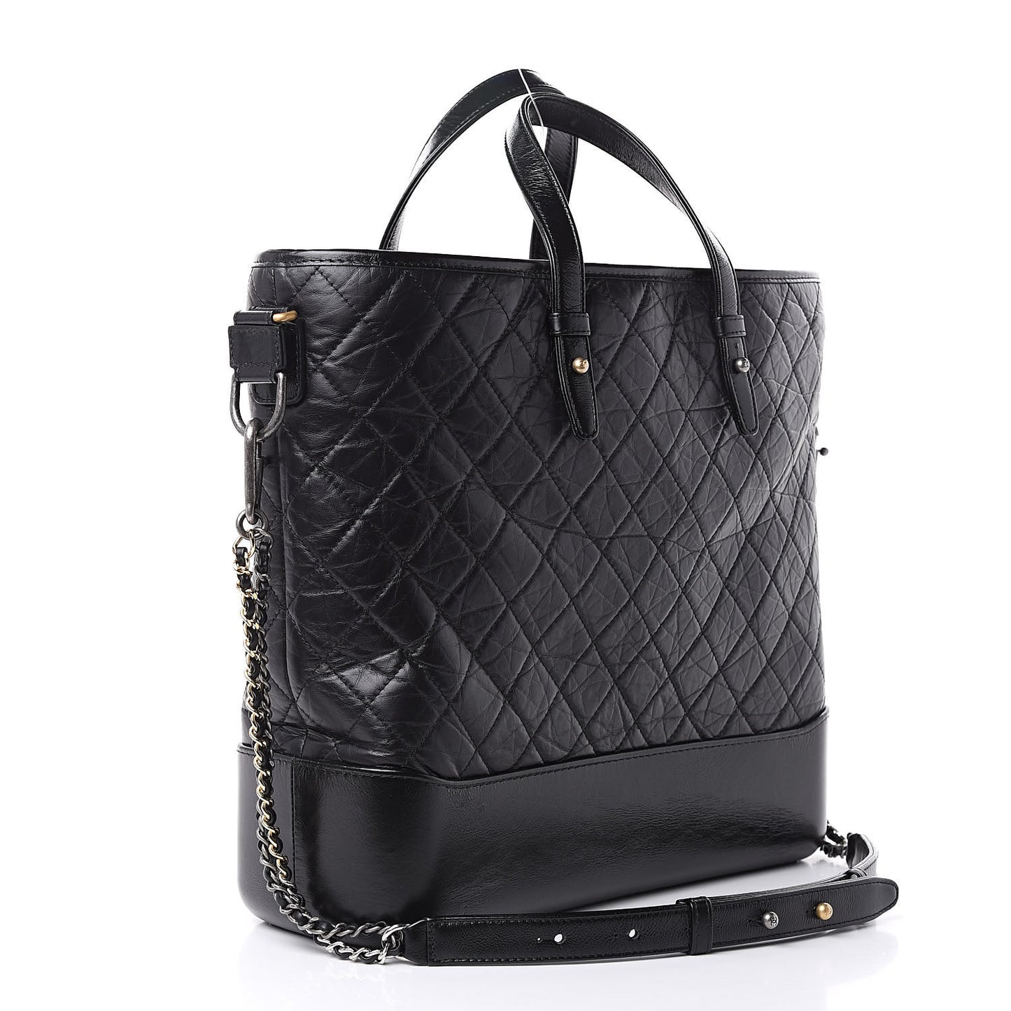 Aged Calfskin Quilted Large Gabrielle Shopping Tote Black
