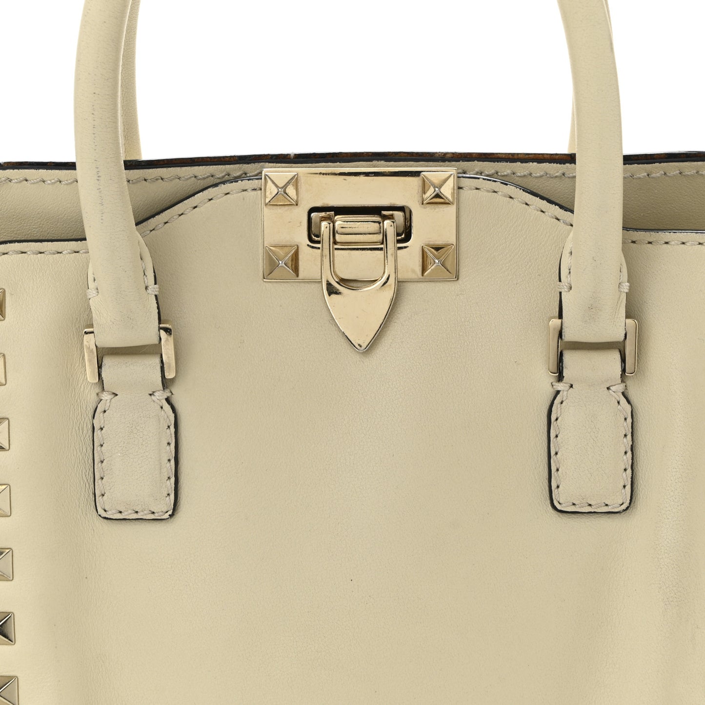 Vitello Mini Rockstud Double Handle Tote Ivory