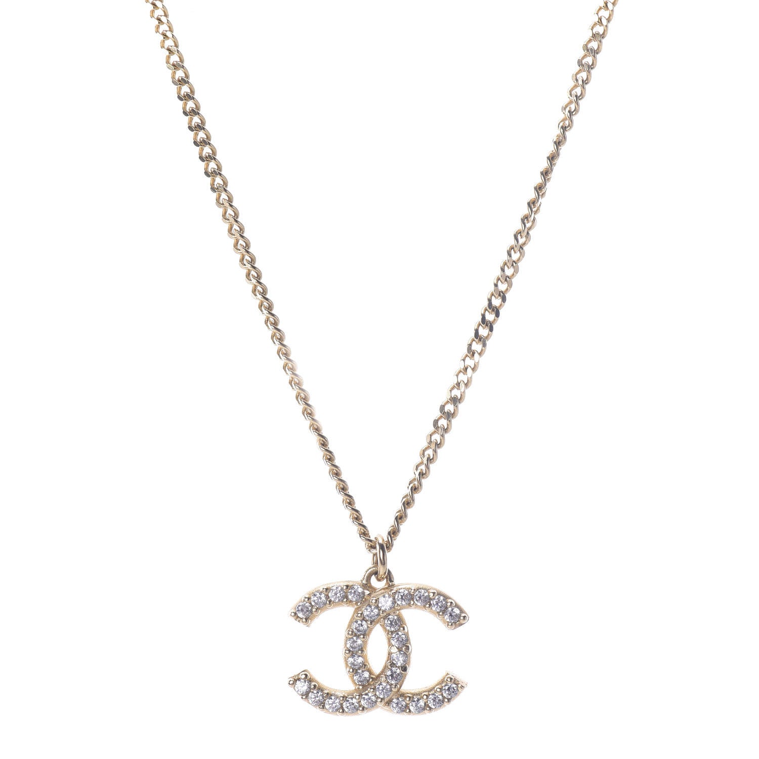 Chanel Crystal CC Pendant Necklace Gold 1 of 5