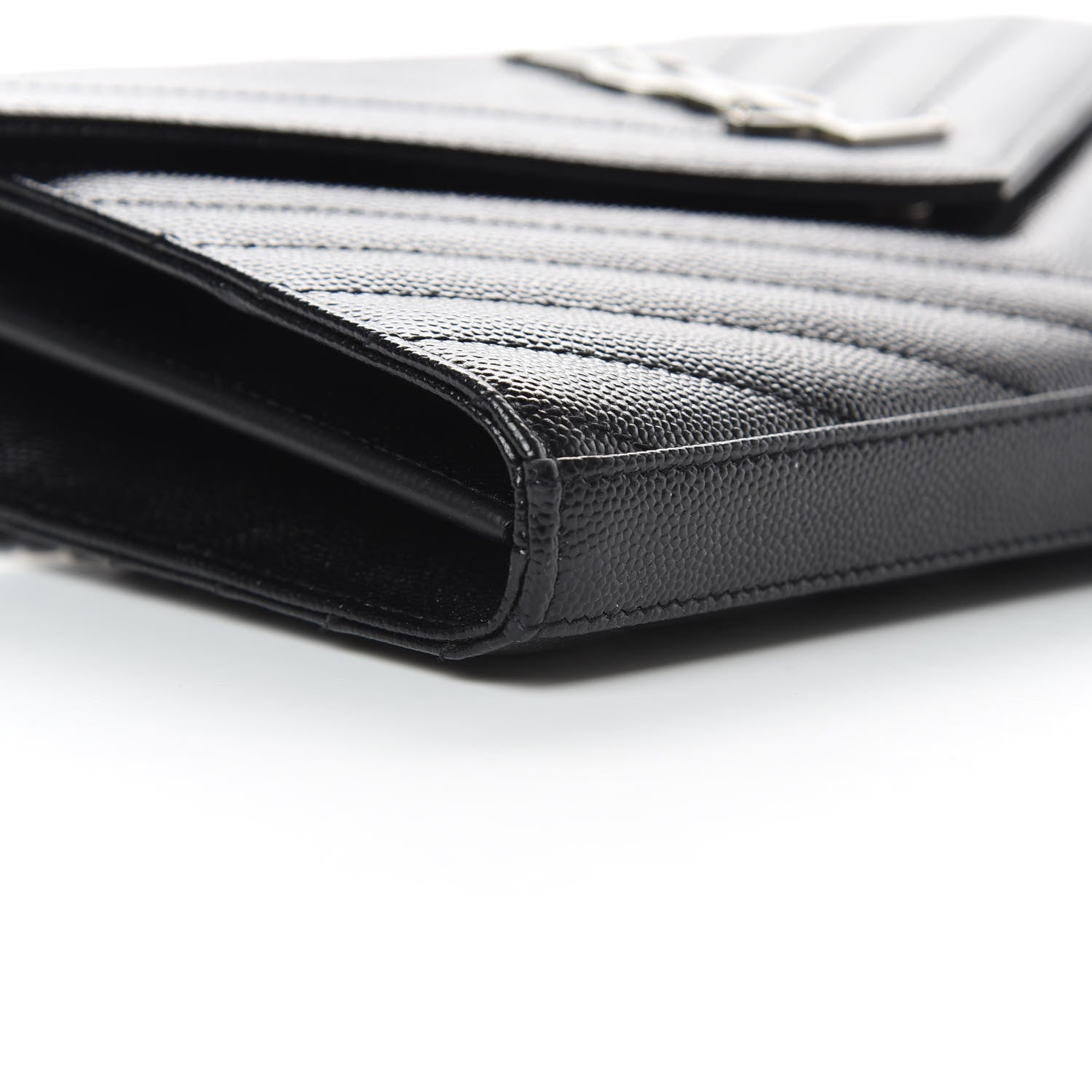 Saint Laurent Grain De Poudre Matelasse Chevron Monogram Chain Wallet Black 9 of 12
