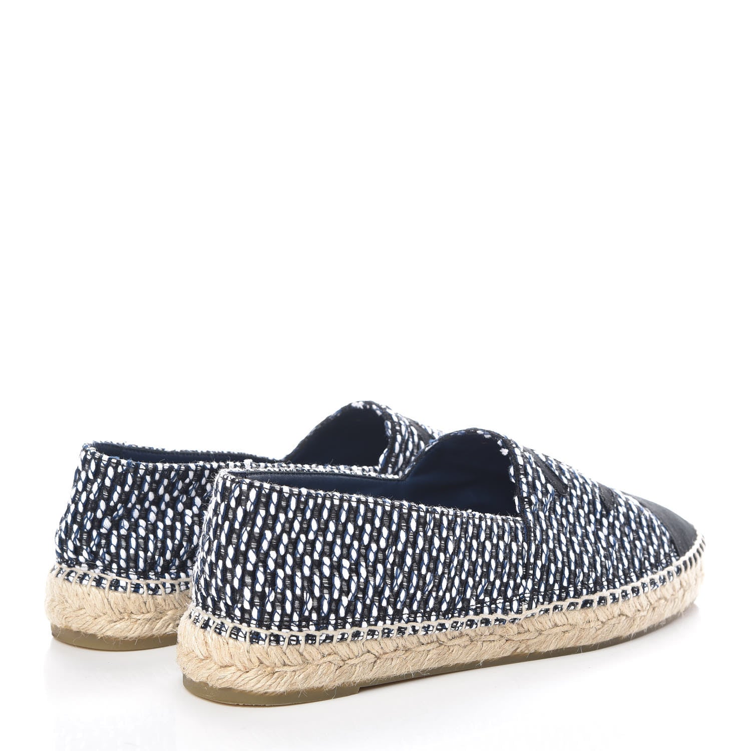 Chanel Tweed Grosgrain CC Espadrilles 42 Black Navy White 4 of 10